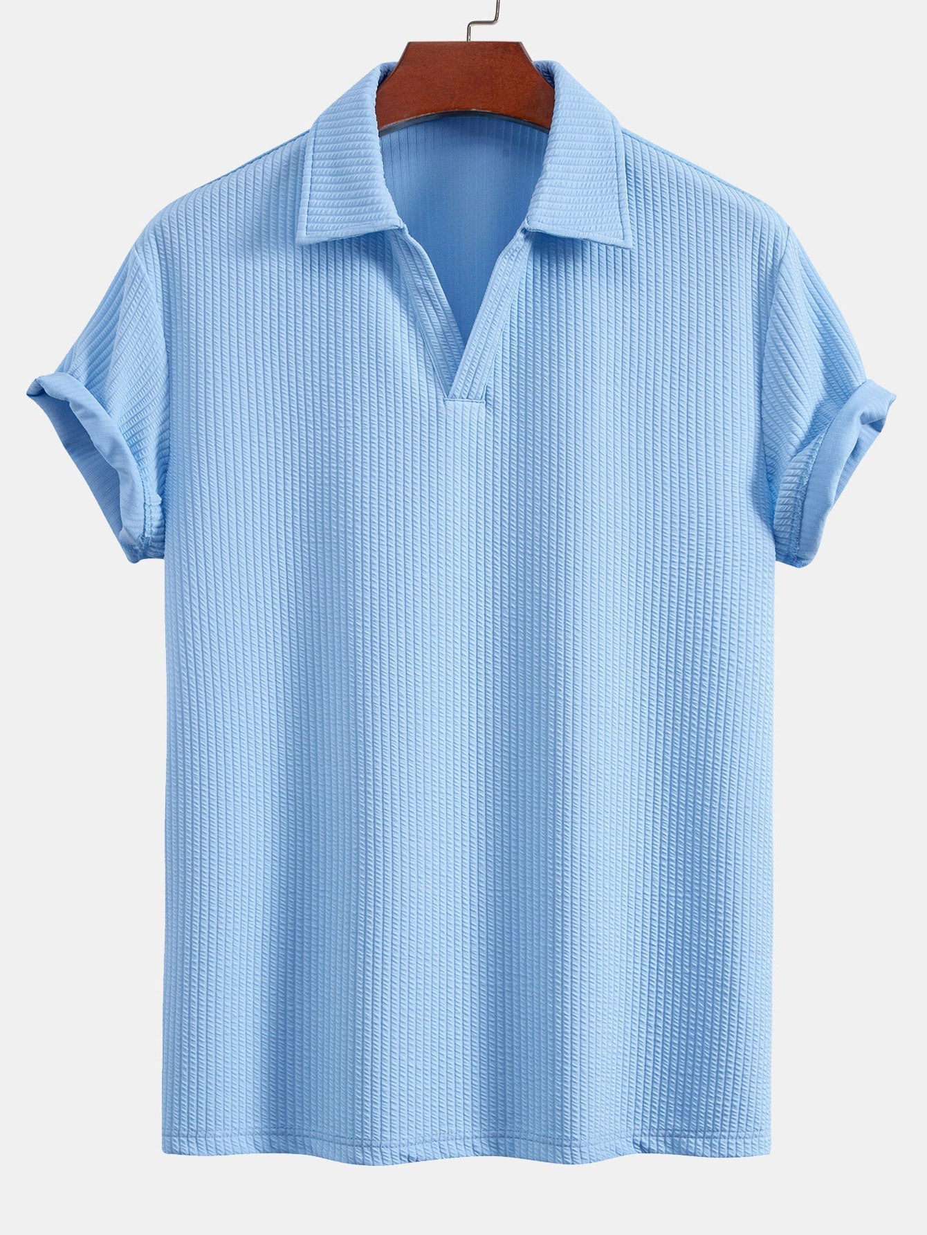 Textured V-Neck Polo & Shorts