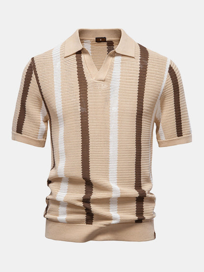 Polo de punto con cuello de pico y rayas