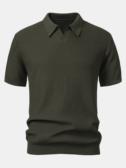 Polo con cuello en V de punto jacquard de olas