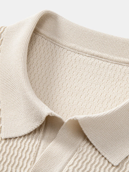 Polo con cuello en V de punto jacquard de olas