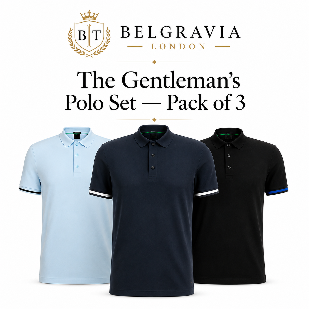 Conjunto de Polo para Caballeros — Paquete de 3