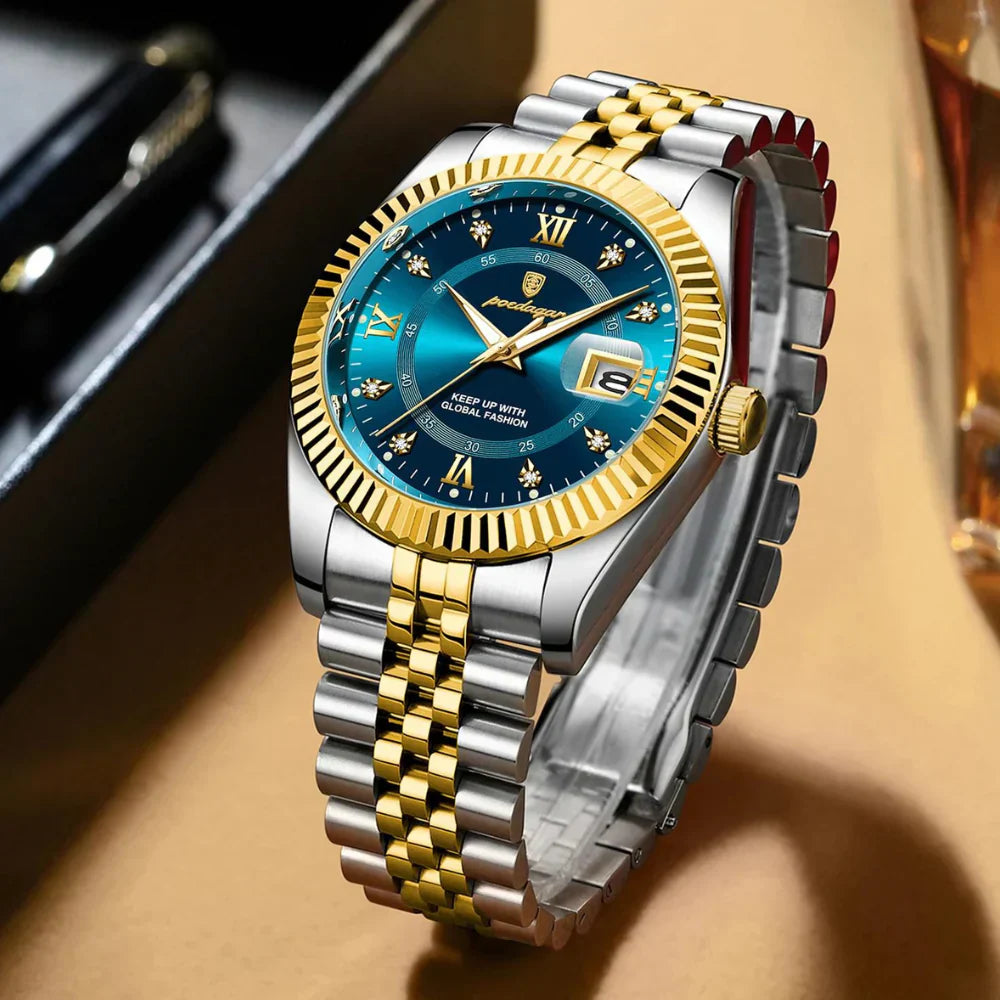 POEDAGAR GoldenStar - Reloj de 40 mm | Resistente al agua | Acero inoxidable
