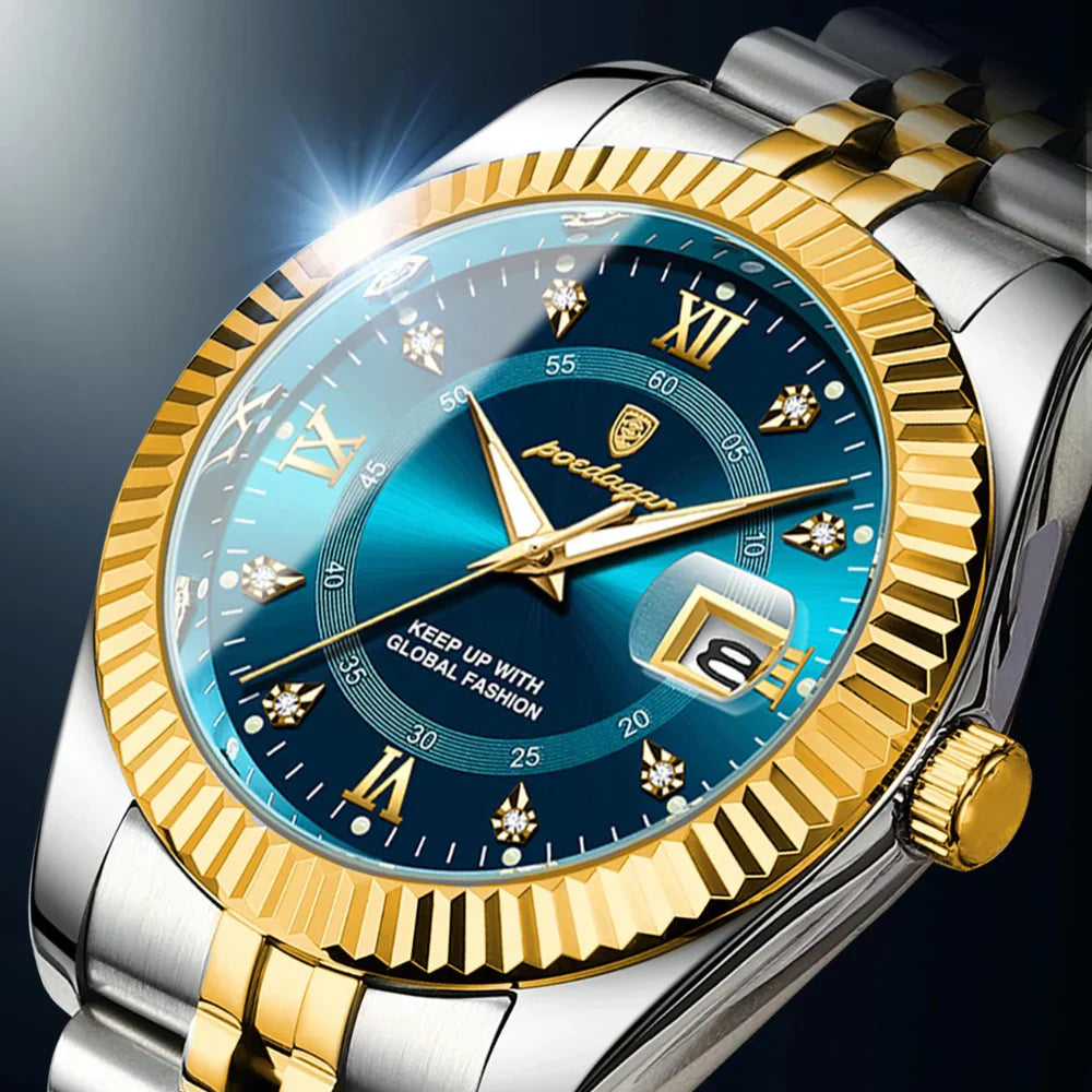 POEDAGAR GoldenStar - Reloj de 40 mm | Resistente al agua | Acero inoxidable