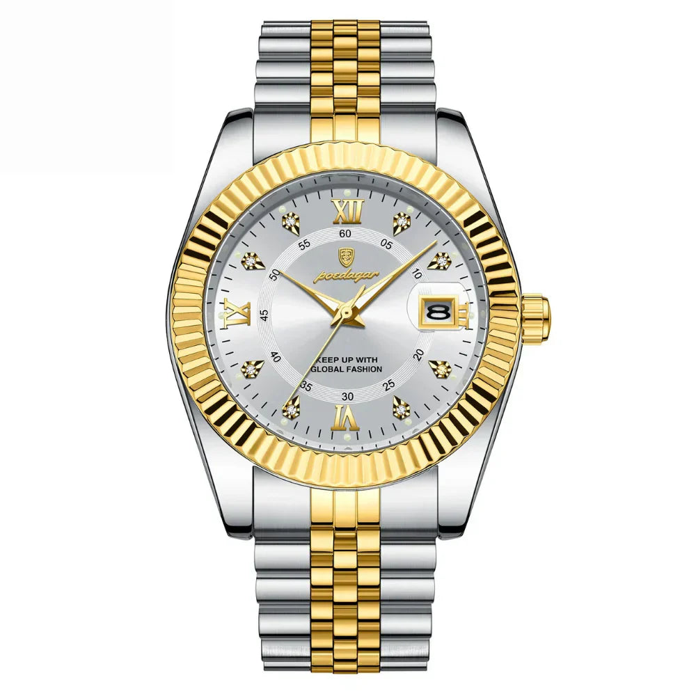 POEDAGAR GoldenStar - Reloj de 40 mm | Resistente al agua | Acero inoxidable