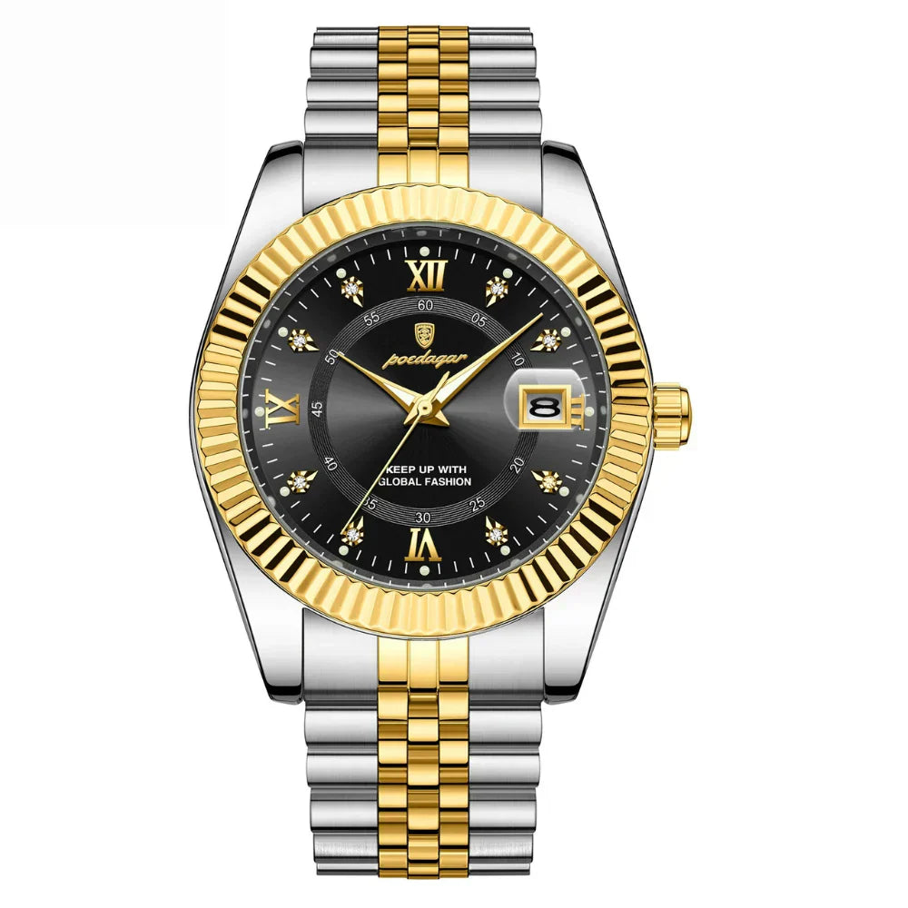 POEDAGAR GoldenStar - Reloj de 40 mm | Resistente al agua | Acero inoxidable