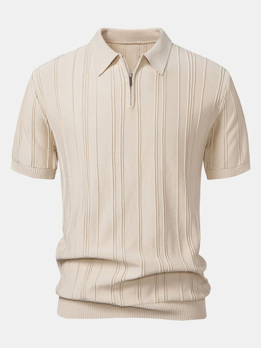 Polo de punto jacquard a rayas con cremallera