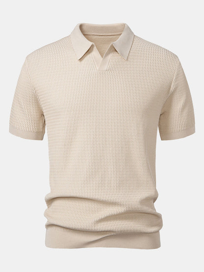 Polo con cuello en V de punto jacquard de olas