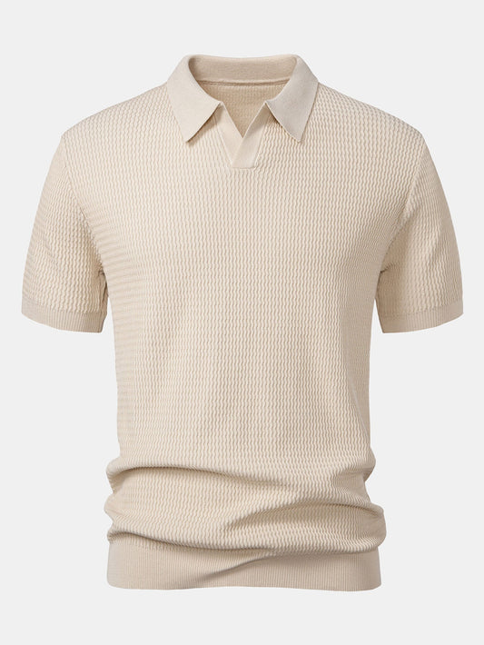 Polo con cuello en V de punto jacquard de olas