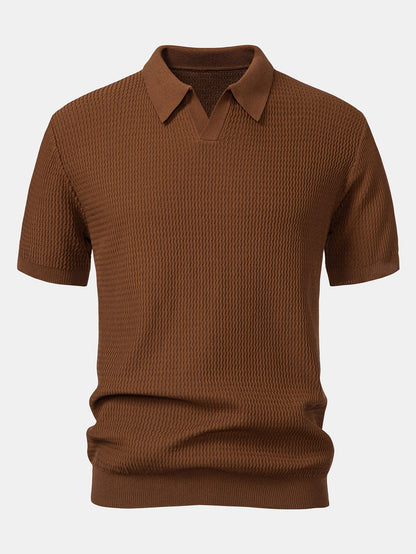 Polo con cuello en V de punto jacquard de olas
