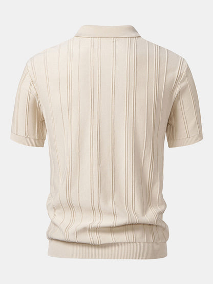 Striped Jacquard Knit Polo Shirt with Zipper