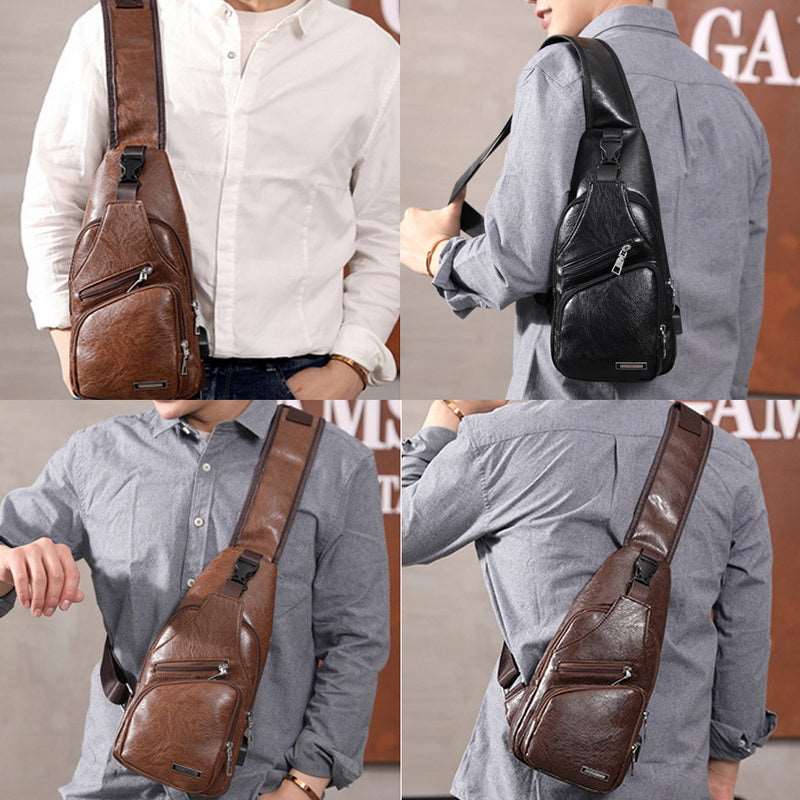 Men's Classic Leather Shoulder Bag - SANVELIER