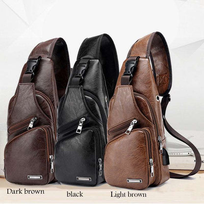 Men's Classic Leather Shoulder Bag - SANVELIER