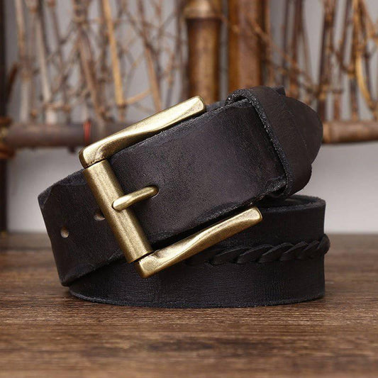 Cinturón de cuero para hombre, con tira central trenzada, modelo Raj