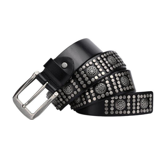Cinturón con Tachuelas para Hombre, Hebilla Plateada, Modelo Makan